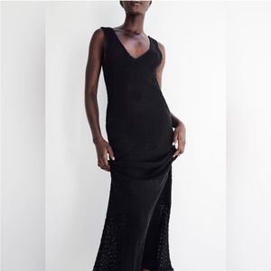 Zara Openwork Knit V-Neck Long Dress Size M - NEW WITH TAGS